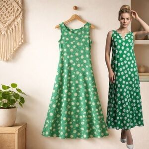 🛍️ Women’s Green Floral Daisy sleeveless Maxi Dress size extra large